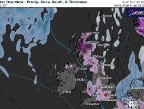 气象地图显示，2025年初，巨型雪弹将袭击数百万英国人